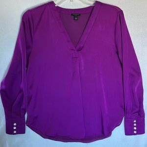 Ann Taylor Mixed Media V Neck Pleat Front Top